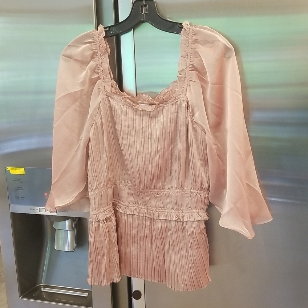 💕CURRENT AIR💕 Smocked Waist Sheer Tulip Sleeve Top ~ Dusty Rose Medium